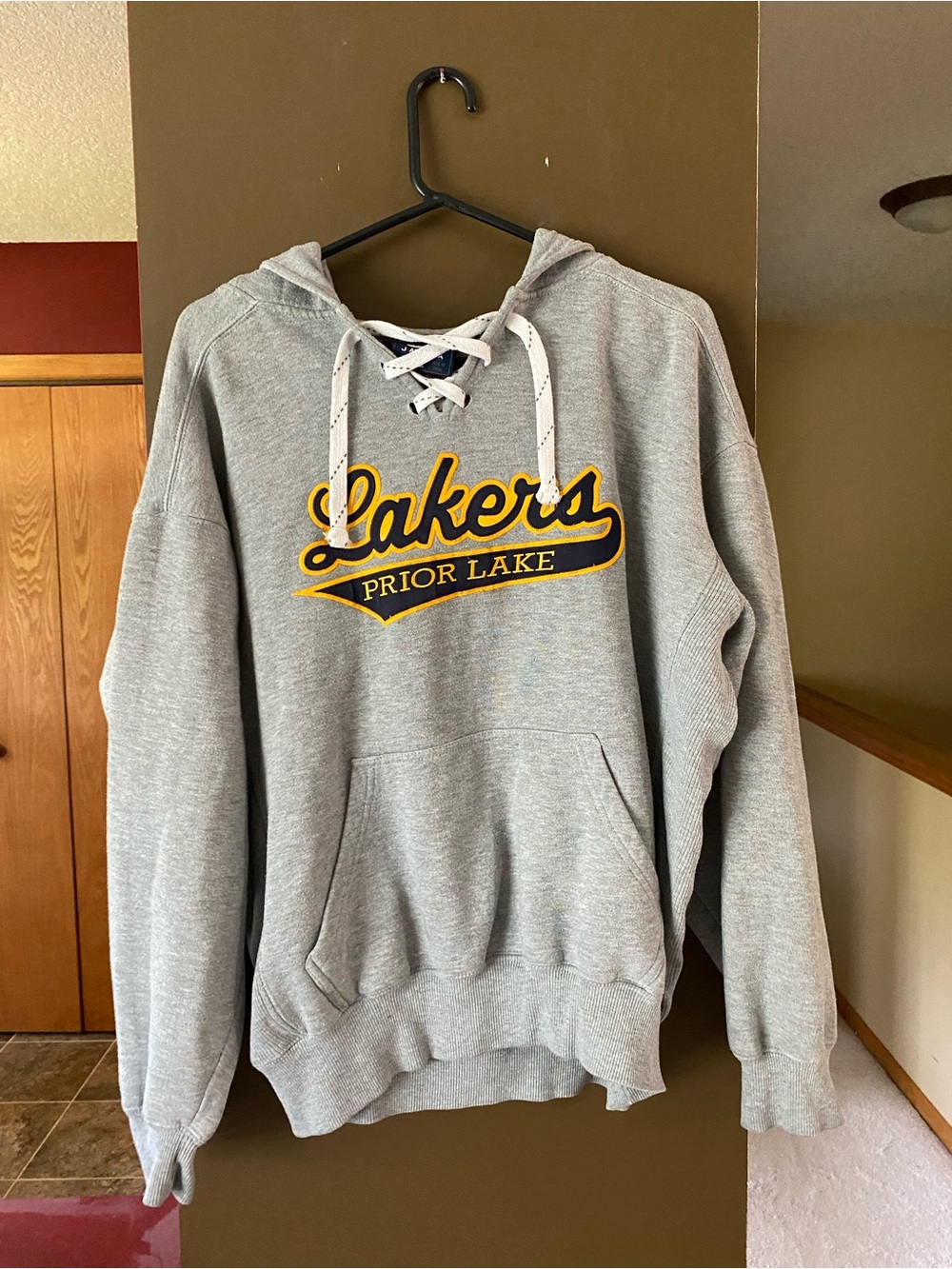 J. America Gray Lakers Prior Lake Lace-Up Pullover Hoodie